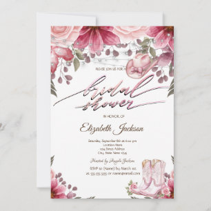 Floral Cowgirl Boots Hat Lights Bridal Shower  Invitation