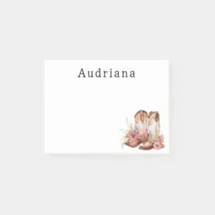 Floral Cowgirl Boots Personalised Name Post-it Notes