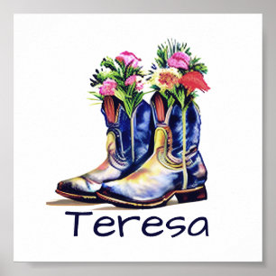 Floral cowgirl boots personalised  poster