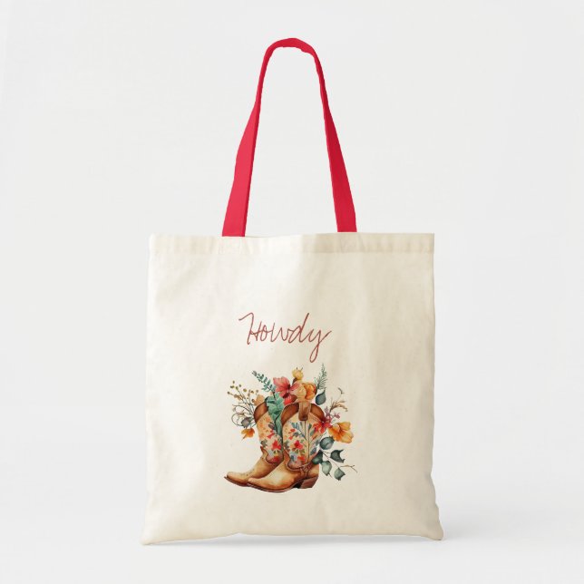 Floral Cowgirl Boots Tote Bag (Front)