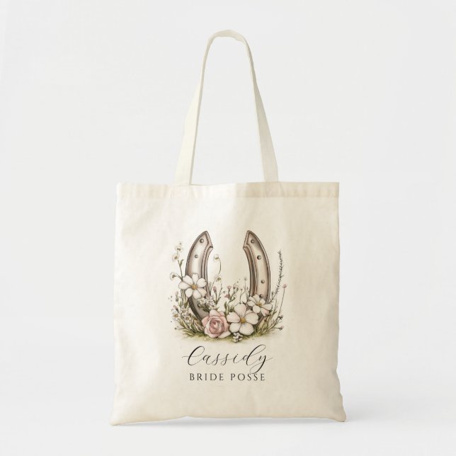 Floral Cowgirl Hat Bride Posse Floral Horseshoe Tote Bag (Front)