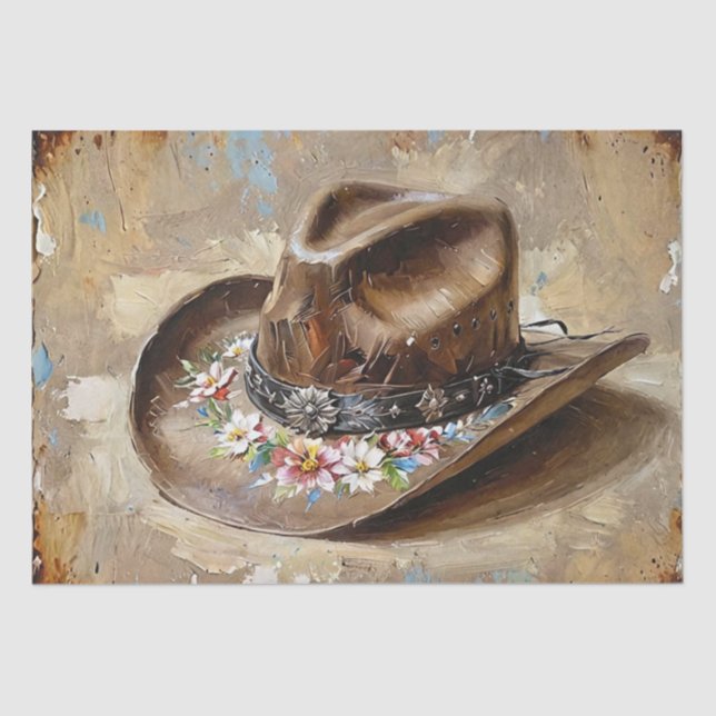 Floral Cowgirl Hat Decoupage Tissue Paper (Front)