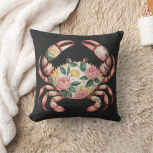 Floral Crab Art Coastal Design  Cushion