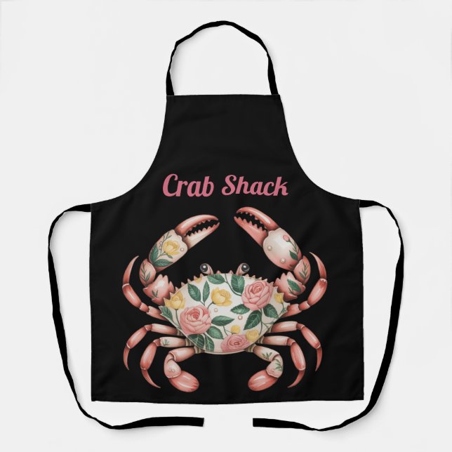Floral Crab Art Coastal Design Custom Apron (Front)