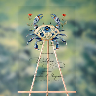 Floral Crab Coastal Nautical Beach Wedding Acrylic Sign