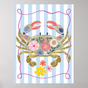 floral crab funky ocean wall art poster