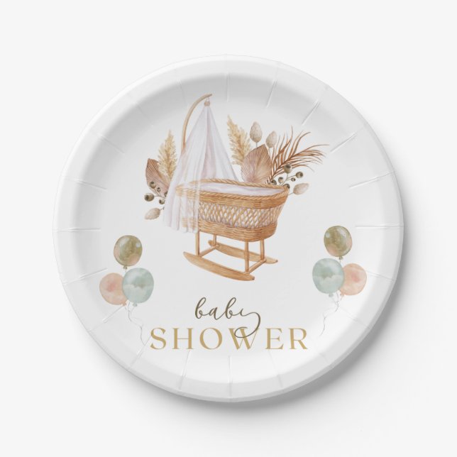 Floral Cradle Baby Shower Fall Paper Plate (Front)