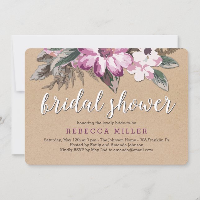 Floral Craft Bridal Shower Invitation - Purple (Front)