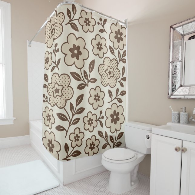 Floral Cream Shower Curtain (In Situ)