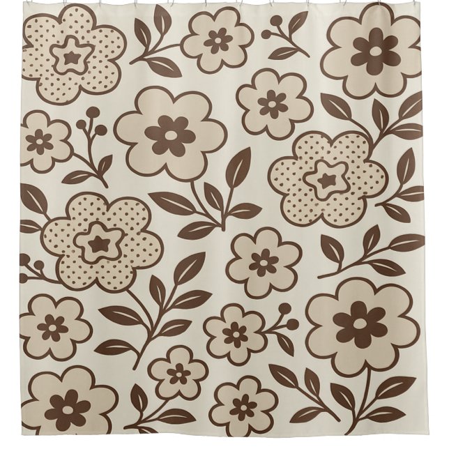 Floral Cream Shower Curtain (Front)