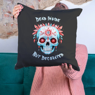 Floral Creepy Sugar Skull Funny Halloween Cushion