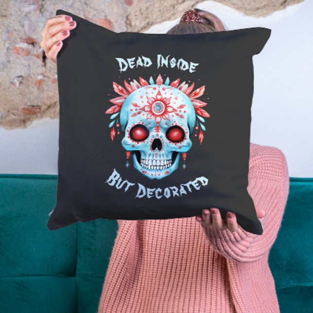 Floral Creepy Sugar Skull Funny Halloween Cushion (Creator Uploaded)