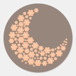 Floral Crescent Moon Design – Boho Aesthetic Orang Classic Round Sticker