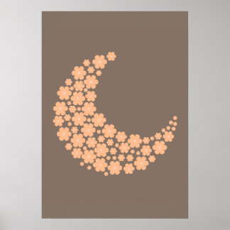 Floral Crescent Moon Design – Boho Aesthetic Orang Poster