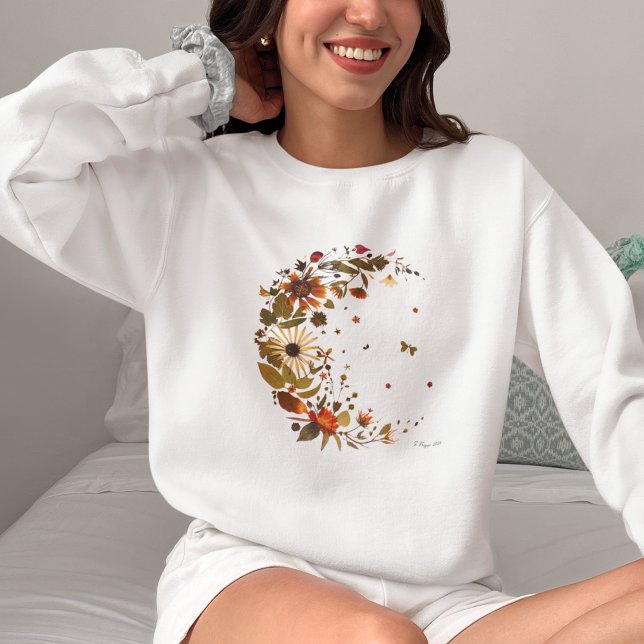 Floral Crescent Moon l Pressed Flower Artwork  Sweatshirt (Creator Uploaded)