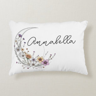 Floral Crescent Moon Personalised Celestial Art Decorative Cushion