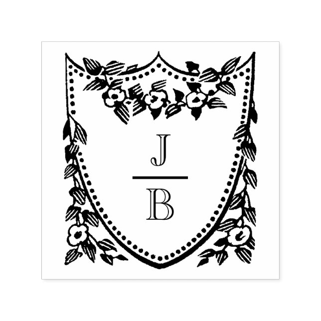 Floral Crest 2 Initial Wedding Monogram #2CA-ND Self-inking Stamp (Design)