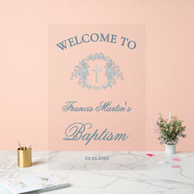 floral crest | Baptism Acrylic Sign (Wedding)