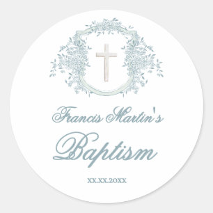 floral crest   Baptism Classic Round Sticker