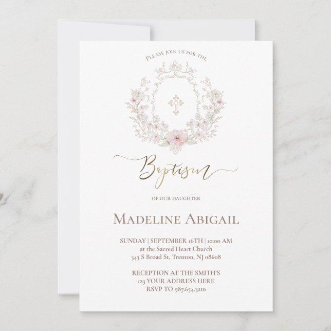 floral crest | Baptism Invitation (Front)