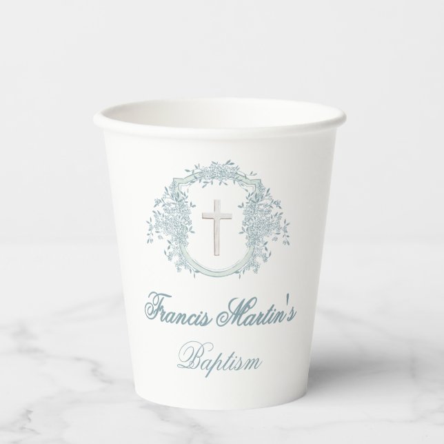 floral crest | Baptism Paper Cups (Front)