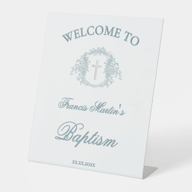 floral crest | Baptism Pedestal Sign (Front)