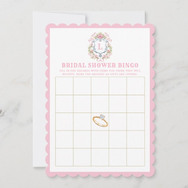 Floral Crest | Bridal Shower Bingo Game Invitation (Front)