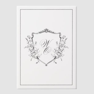 Floral Crest Cream Black Monogram Wedding Overlay Vellum Invitations