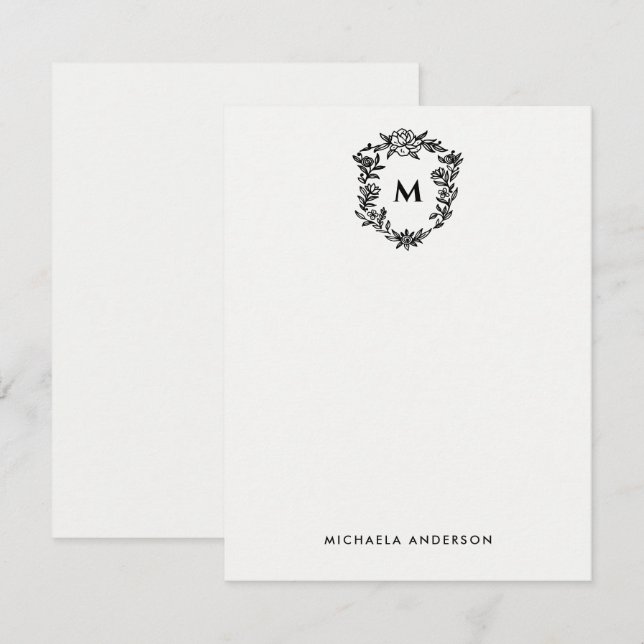 Floral Crest Elegant Monogram & Name Card (Front/Back)