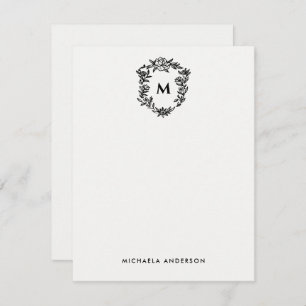 Floral Crest Elegant Monogram & Name Card