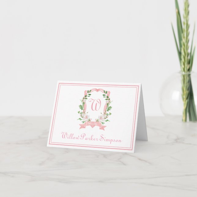 Floral Crest Folded Thank You Card (Front)