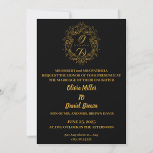 Floral Crest Frame logo gold Wedding invitation