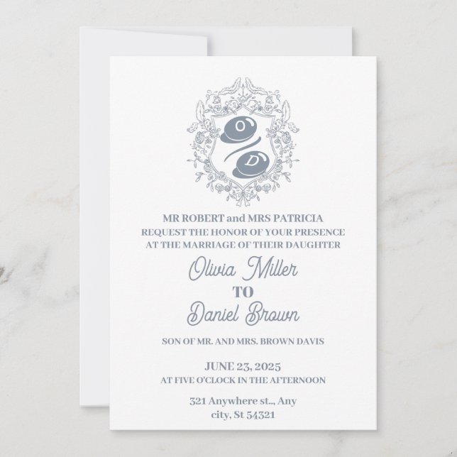 Floral Crest Frame Wedding invitation (Front)