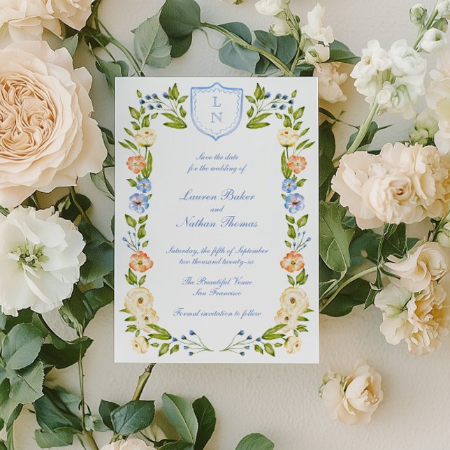 Floral Crest Frame Wedding Save The Date (Creator Uploaded)