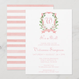 Floral Crest It's A Girl Baby Shower Invitation