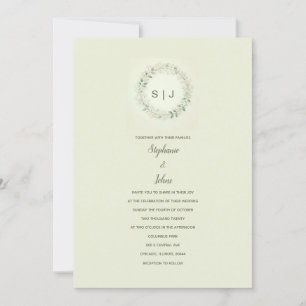 Floral Crest Monogram Beige Sage Green Wedding Invitation
