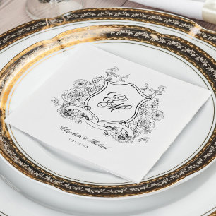 Floral Crest Monogram Elegant Wedding Napkin