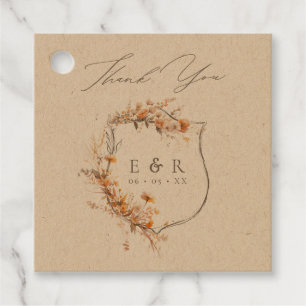 Floral Crest Monogram Fall Kraft Wedding Thank You Favour Tags