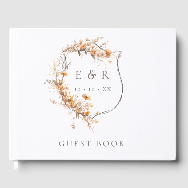 Floral Crest Monogram Fall Wedding Guest Book (Front)
