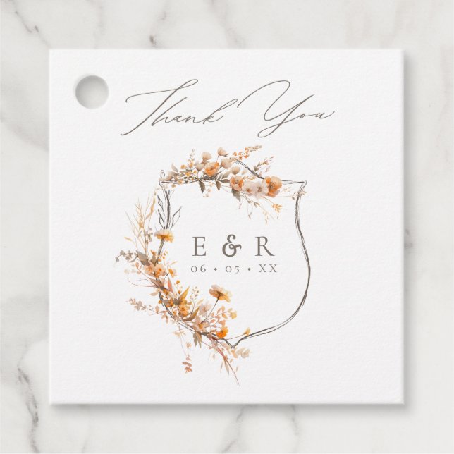 Floral Crest Monogram Fall Wedding Thank You Favour Tags (Front)