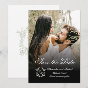 Floral Crest Monogram Photo Overlay Wedding Save The Date