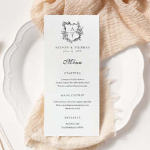 Floral Crest Monogram Wedding Flat Menu