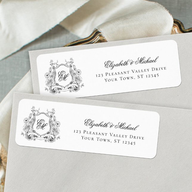 Floral Crest Monogram Wedding Return Address (Creator Uploaded)