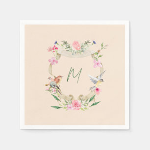 Floral Crest Monogrammed Gender Neutral Napkin