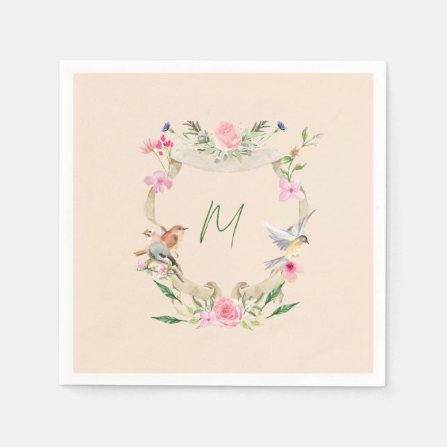 Floral Crest Monogrammed Gender Neutral Napkin (Front)