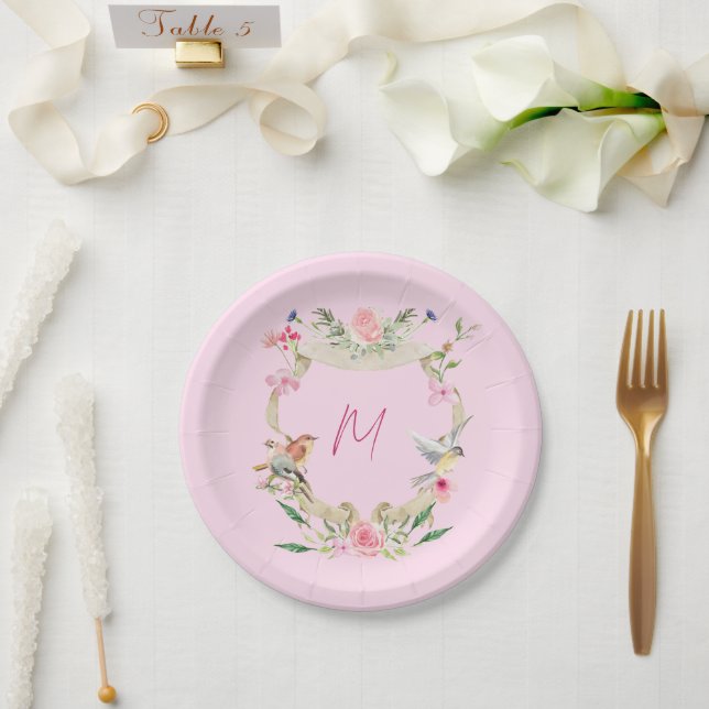 Floral Crest Monogrammed  Paper Plate (Wedding)
