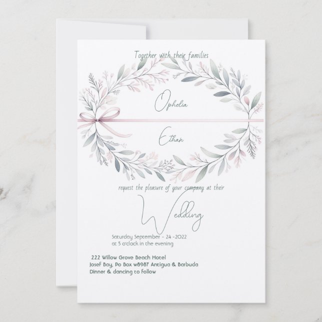 Floral Crest Shabby Chic Typography wedding Invitation (Front)