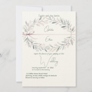Floral Crest Shabby Chic Typography wedding Invitation