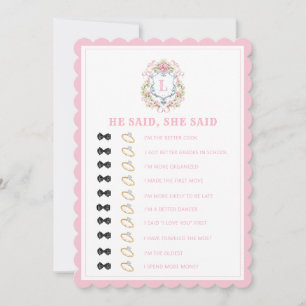 Floral Crest Spill the Tea Bridal Shower Game Invitation