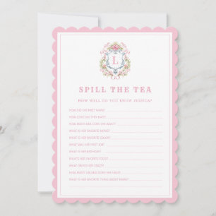 Floral Crest Spill the Tea Bridal Shower Game Invitation